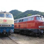 217 014-0 (DB Museum Koblenz) und V160 002 (von der Brohltalbahn als V200 Ersatz ausgeliehen) - 40 Jahre Vulkan-Express - Brohltalbahn (26.08.2017)