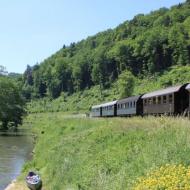 Endstation Behringersmühle der DFS - gelegen am Fluss Wiesent, der entlang der kurvenreichen Strecke verläuft (04.05.2015)
