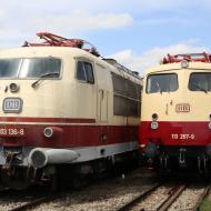 113 267-9 (soll bald auch wieder fahren) mit 103 136-8 auf dem Gelände vom Güterbahnhof - 2. Nördlinger Eisenbahnfest (20. Mai 2023)